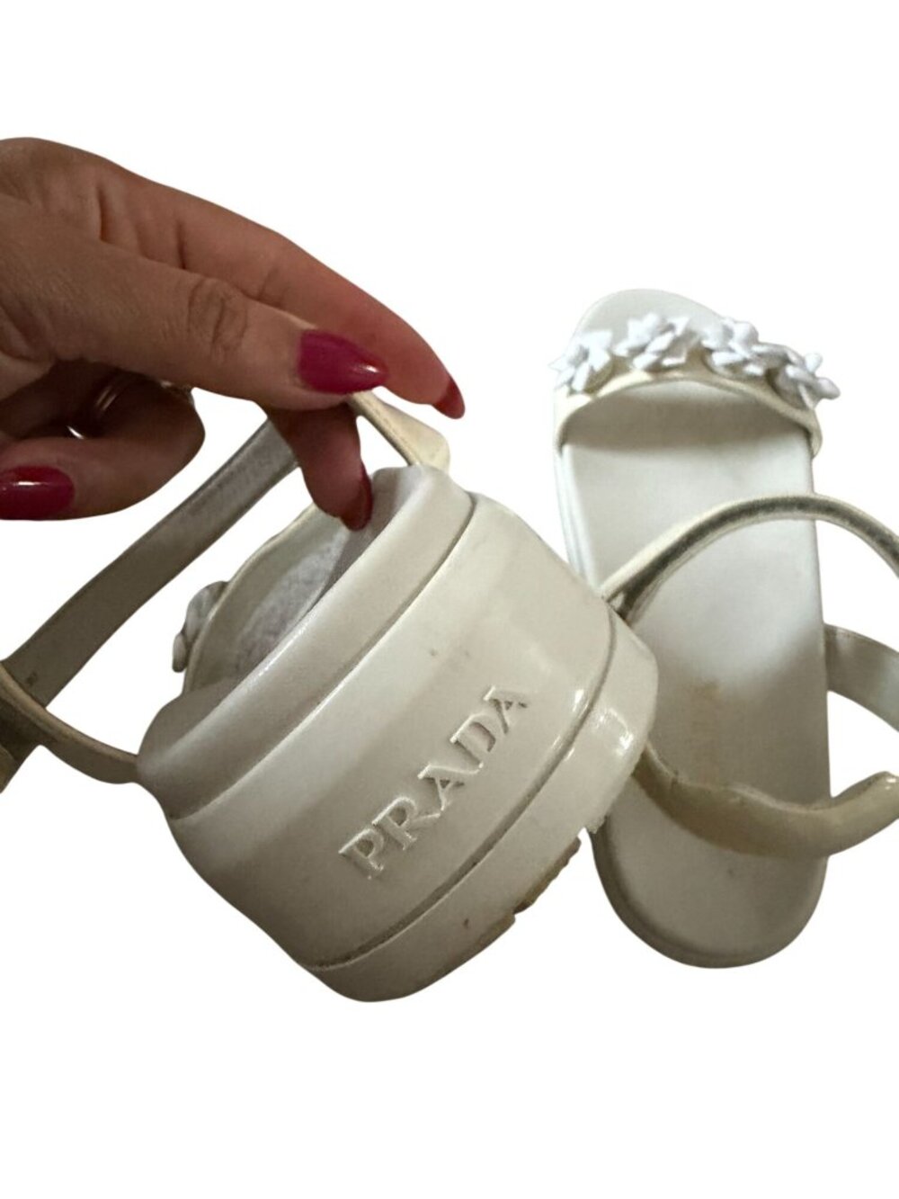 PRADA White Embellished Platform Sandals Size 38.5 / US 8.5 - Picture 11 of 11